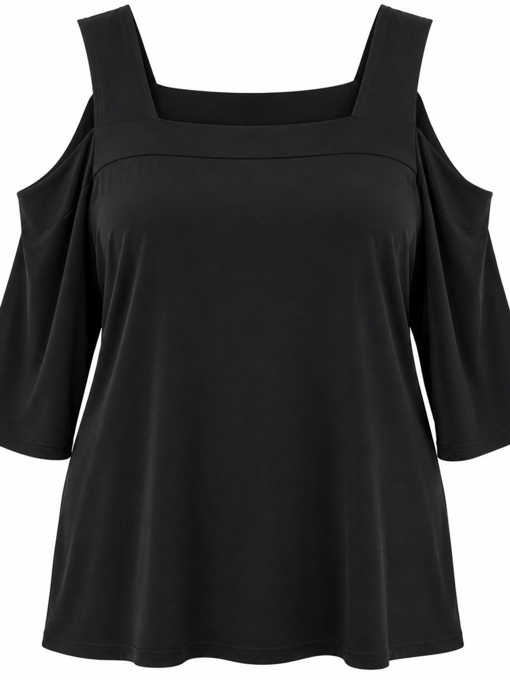 Clara Sun Woo Black Cold-Shoulder Square Neck Tunic